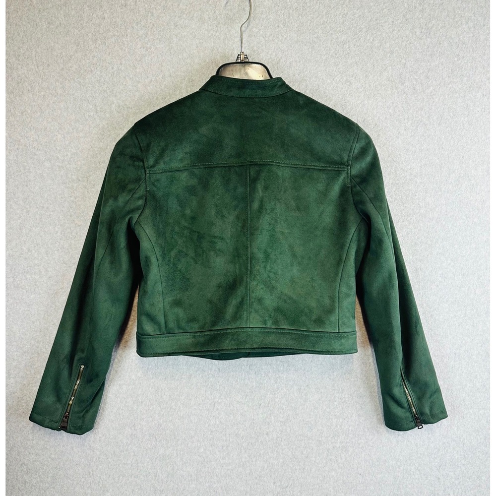Banana Republic Womans Medium Petite Moto Jacket Green Vegan Suede - Picture 5 of 10